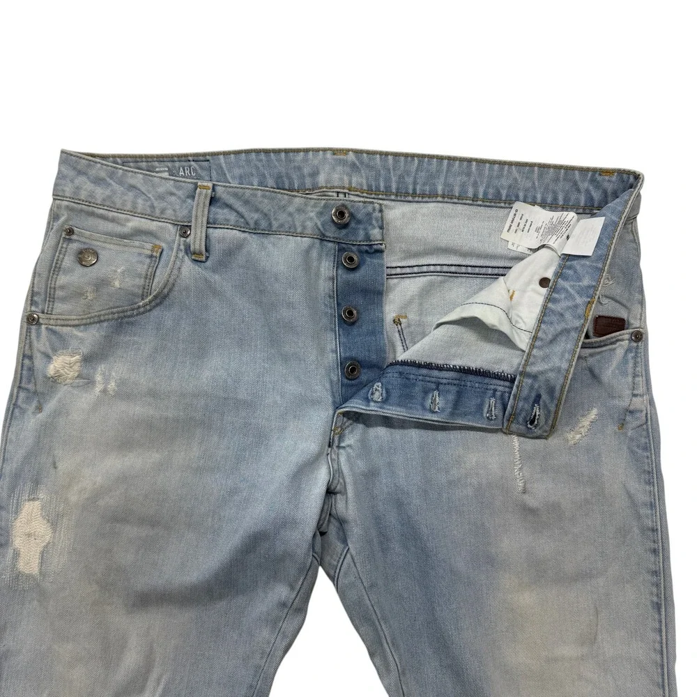 G-Star Raw Arc 3D Slim Distressed Light Wash Twisted‎ Leg Jeans Mens 36 x 32